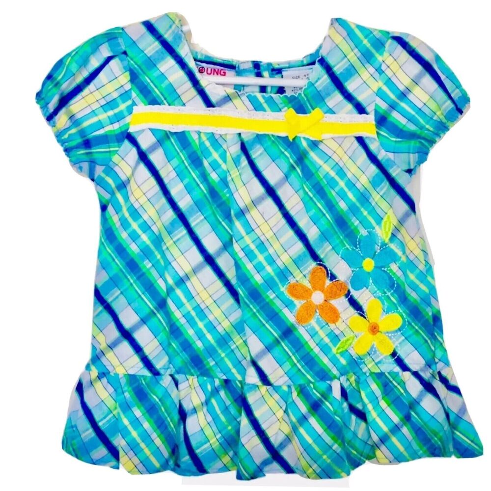 Young Hearts Toddler Girls Top Blouse Plaid Size 4 Toddler Floral Easter Spring